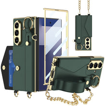 Load image into Gallery viewer, Luxurious Leather Phone Cover With Metal Chain &amp; Wristband For Galaxy Z Fold 7/6
