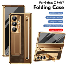Load image into Gallery viewer, Leather Golden Electroplated Phone Case With Back Screen Glass and Stylus For Galaxy Z Fold 7/6/5/4
