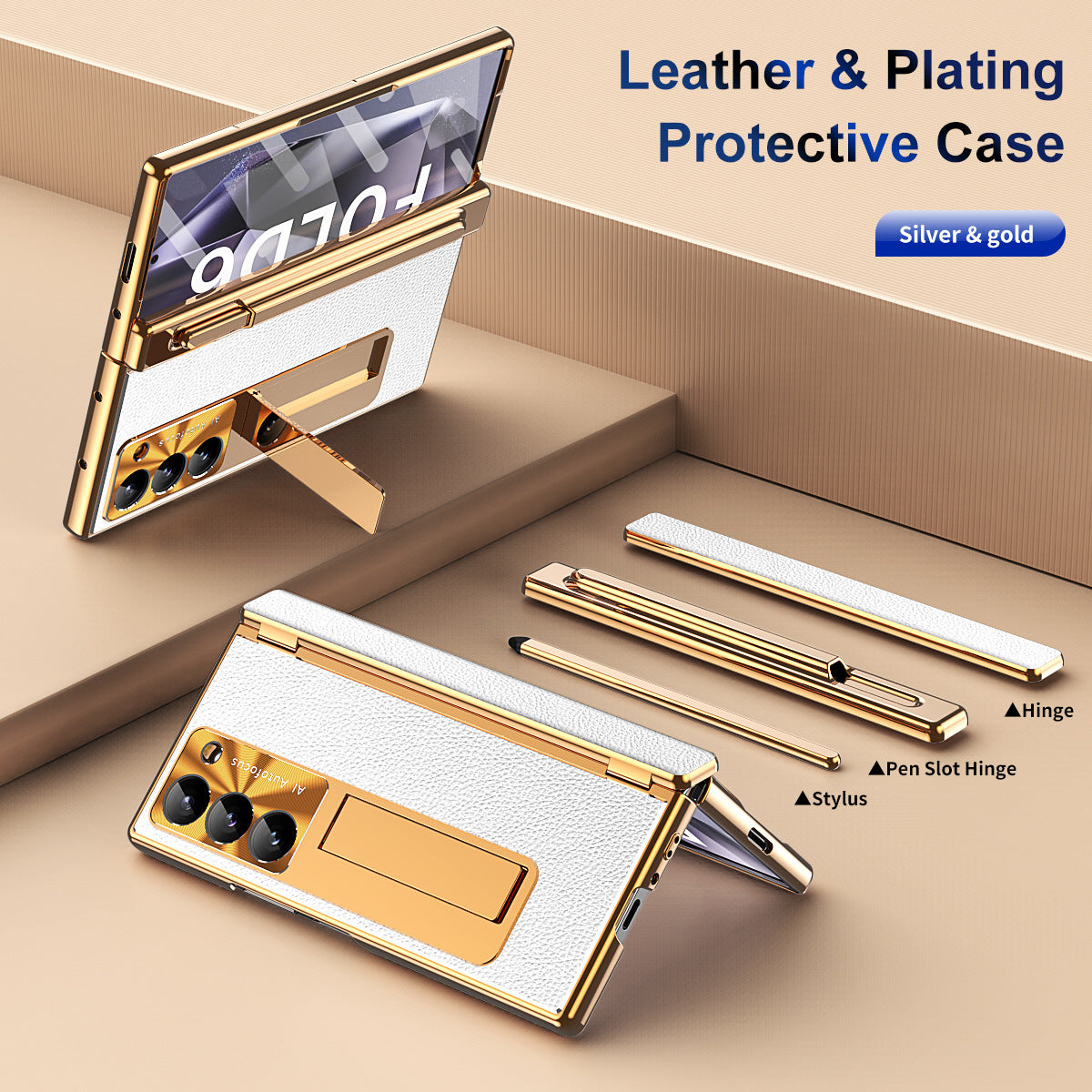 Aluminum Alloy Frame Magnetic Bracket All-Inclusive Electroplating Leather Cover For Galaxy Z Fold 7/6/5/4/3