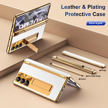 Load image into Gallery viewer, Aluminum Alloy Frame Magnetic Bracket All-Inclusive Electroplating Leather Cover For Galaxy Z Fold 7/6/5/4/3
