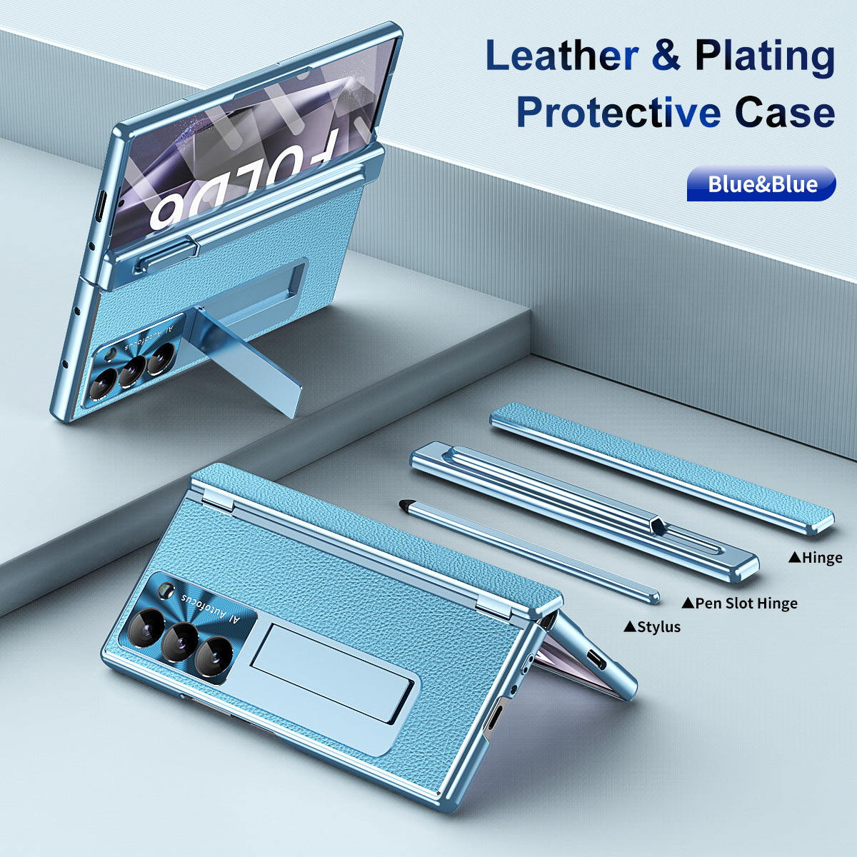 Aluminum Alloy Frame Magnetic Bracket All-Inclusive Electroplating Leather Cover For Galaxy Z Fold 7/6/5/4/3