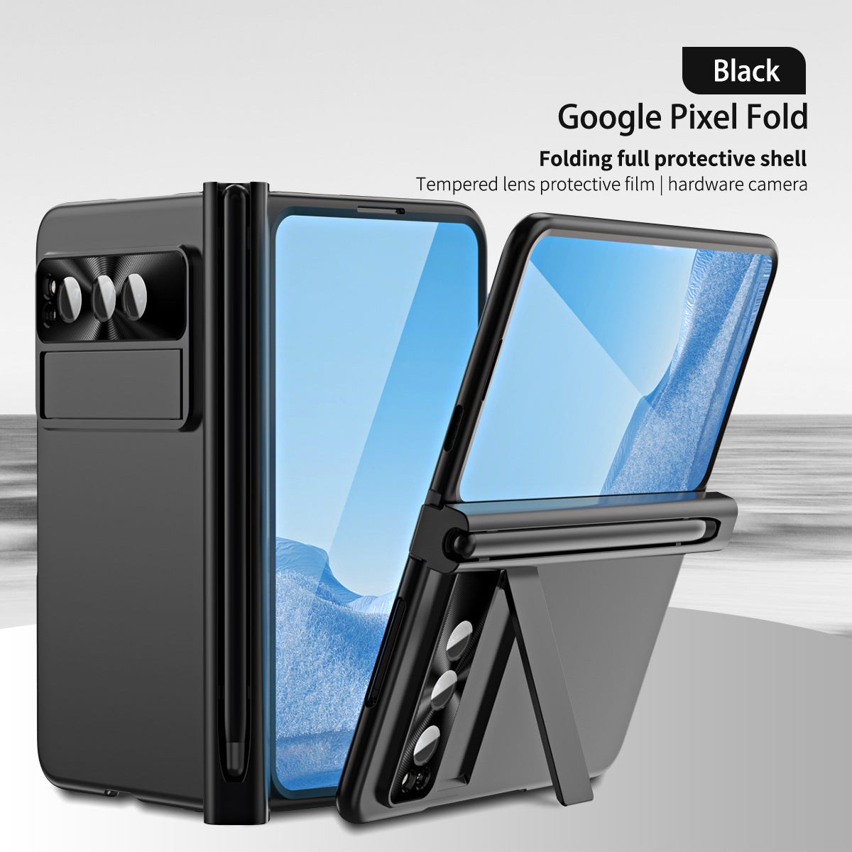 Slim Anodized Google Pixel Fold Case with Hinge Protective Screen Protector Pen Slot and Stylus - mycasety2023 Mycasety