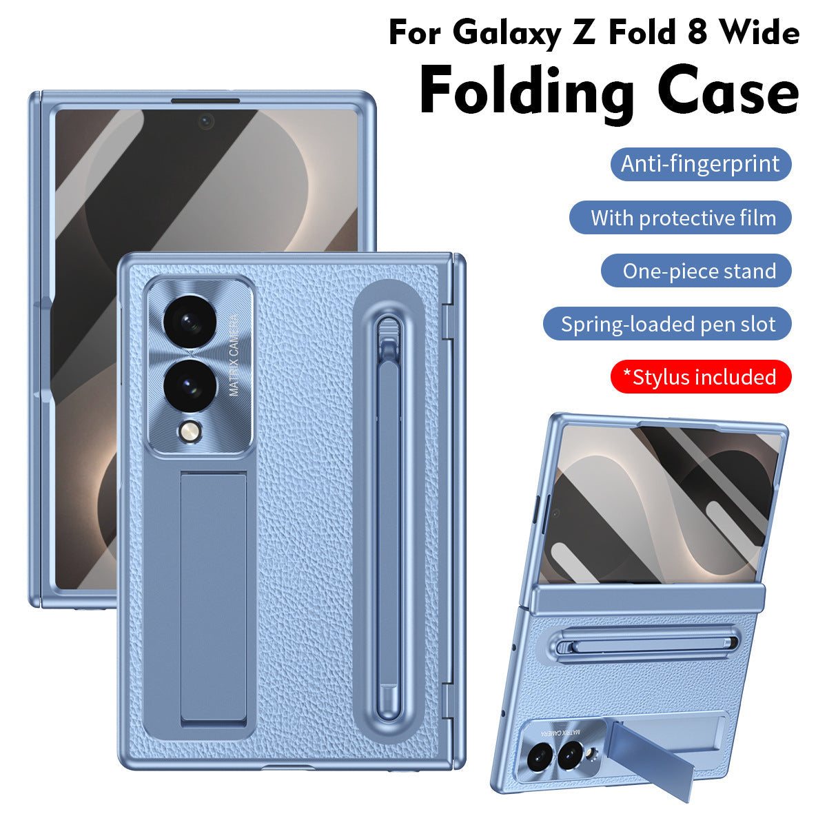 Golden Electroplated Leather Phone Case With Built-in Tempered Glass & Stylus For Galaxy Z Fold 8/7/6/5/4 Wide Ultra