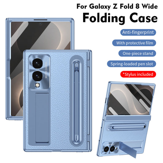 Golden Electroplated Leather Phone Case With Built-in Tempered Glass & Stylus For Galaxy Z Fold 8/7/6/5/4 Wide Ultra