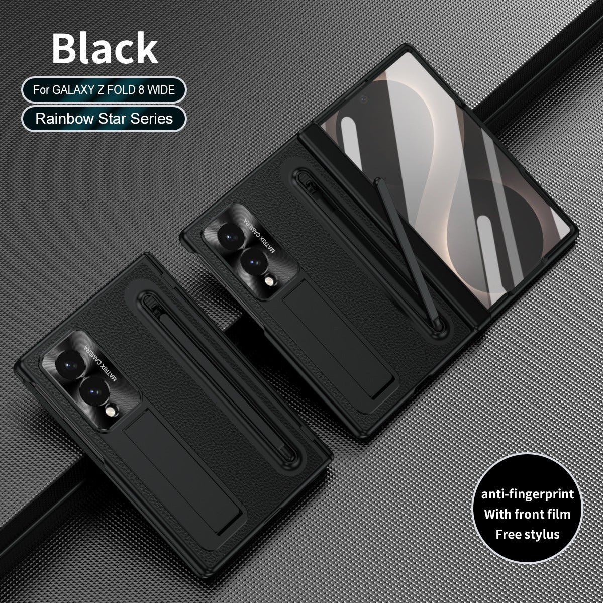 Golden Electroplated Leather Phone Case With Built-in Tempered Glass & Stylus For Galaxy Z Fold 8/7/6/5/4 Wide Ultra
