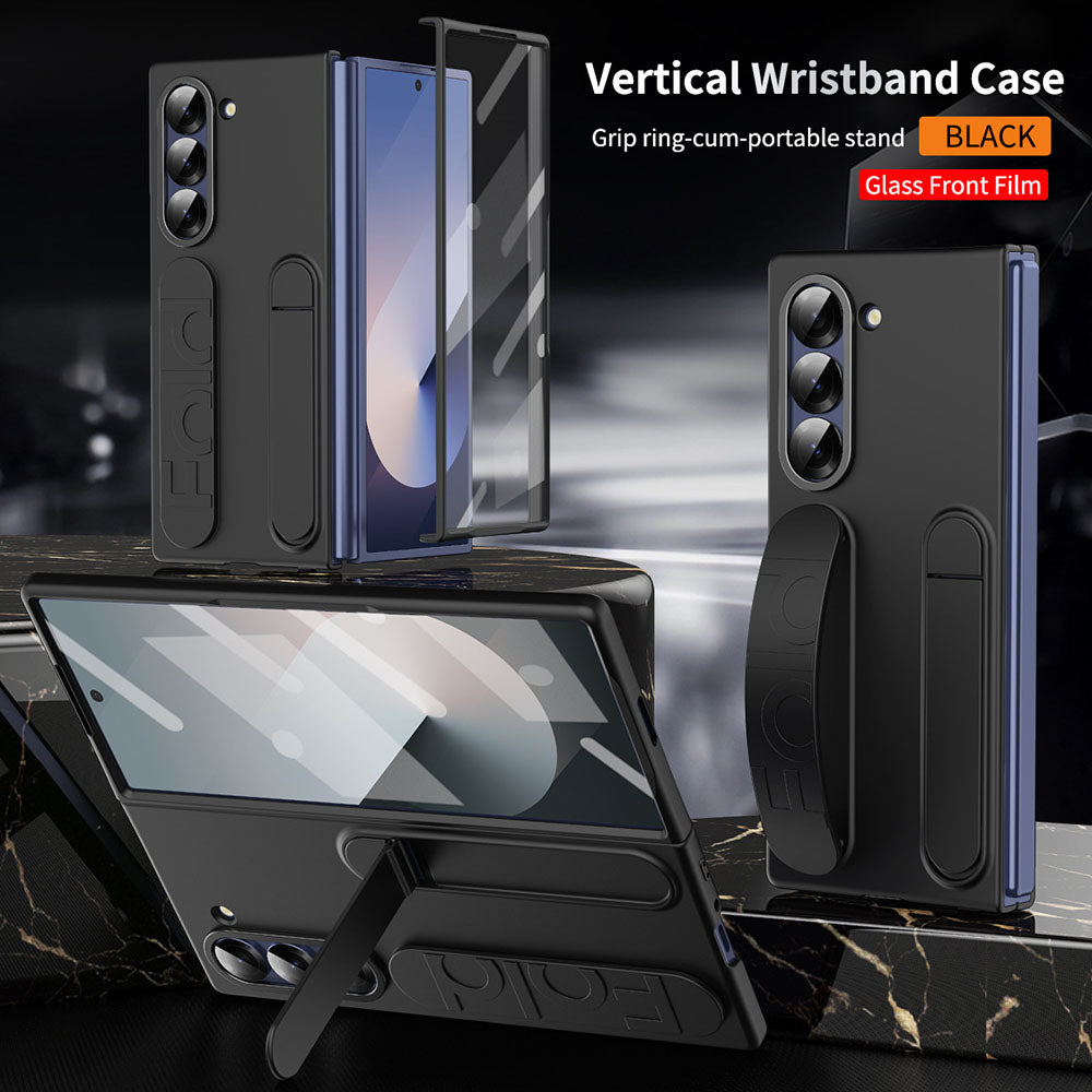Shockproof Phone Case With Wristband Bracket Back For Galaxy Z Fold 7/6/5/4 With Screen Glass Protector