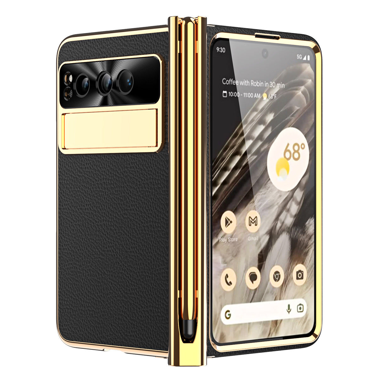 Ultra-Thin Leather Google Pixel Fold shell anti-fall all-inclusive Case double pen slot hinge With Stylus - mycasety2023 Mycasety