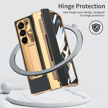 Load image into Gallery viewer, Plating Galaxy Z Fold5 Leather Case with Front Screen Protector &amp; Flat Hinge &amp; Pen Slot With Stylus - mycasety2023 Mycasety

