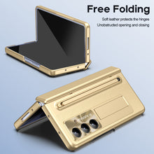 Load image into Gallery viewer, Leather Golden Electroplated Phone Case With Back Screen Glass and Stylus For Galaxy Z Fold 7/6/5/4
