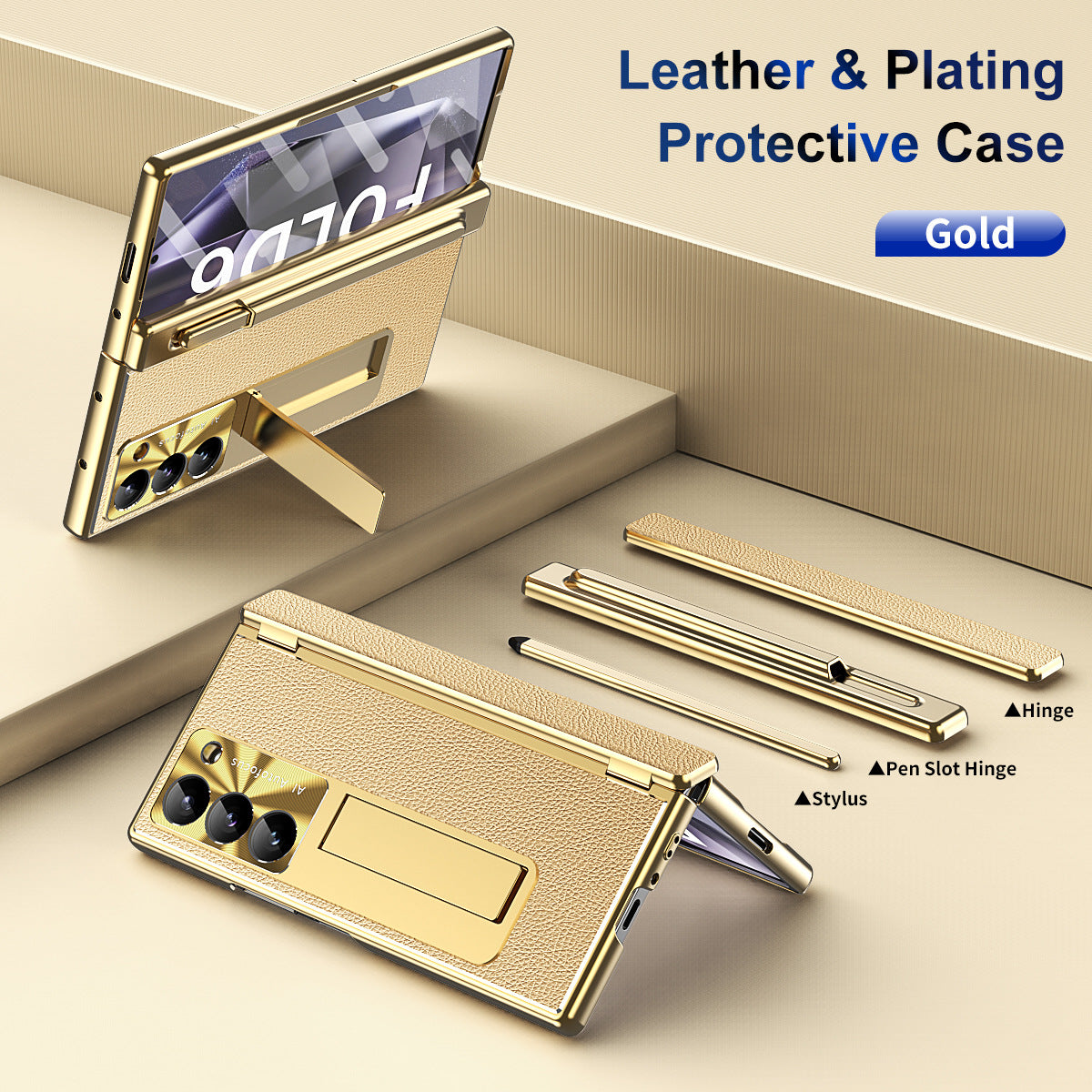 Aluminum Alloy Frame Magnetic Bracket All-Inclusive Electroplating Leather Cover For Galaxy Z Fold 7/6/5/4/3