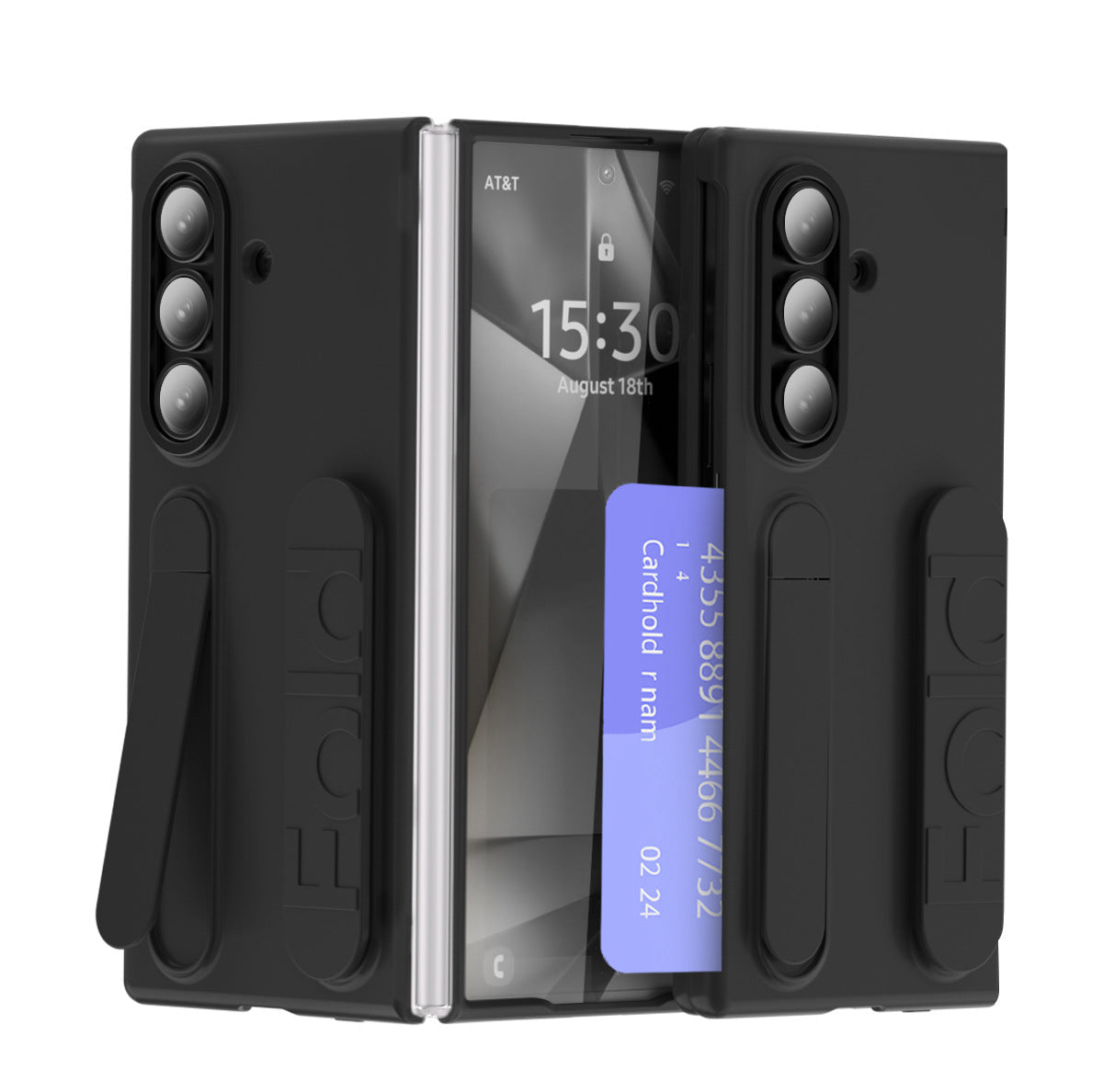 Shockproof Wristband Bracket Phone Case With Glass Film & Card Holder For Galaxy Z Fold 7/6/5/4