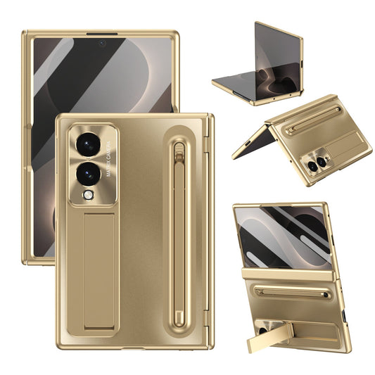 Armor Golden Electroplated Phone Case With Built-in Tempered Glass & Pen Tray For Galaxy Z Fold8 Wide Ultra