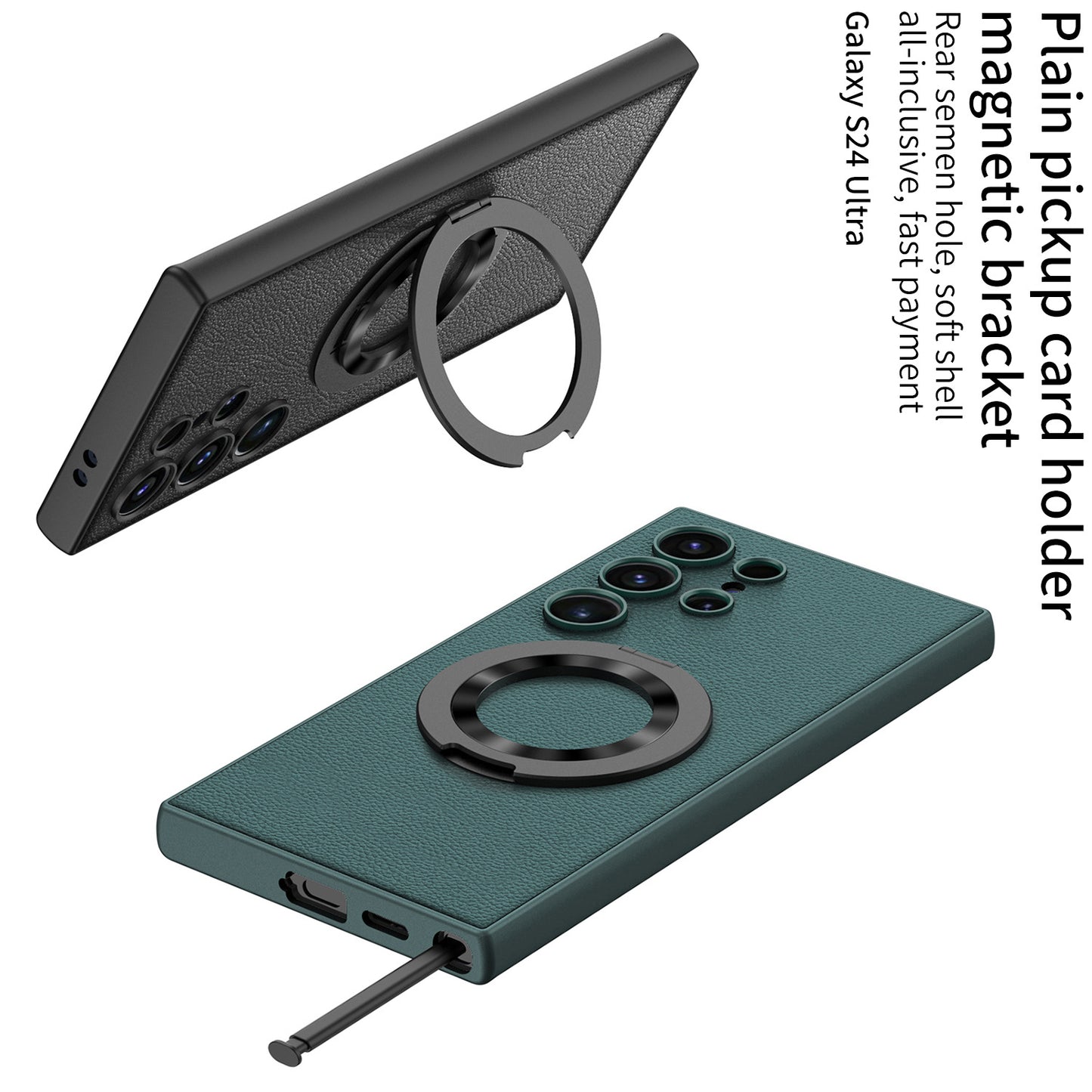Wireless Magnetized Fulcrum 360 Rotating Stand S24Ultra Leather Case