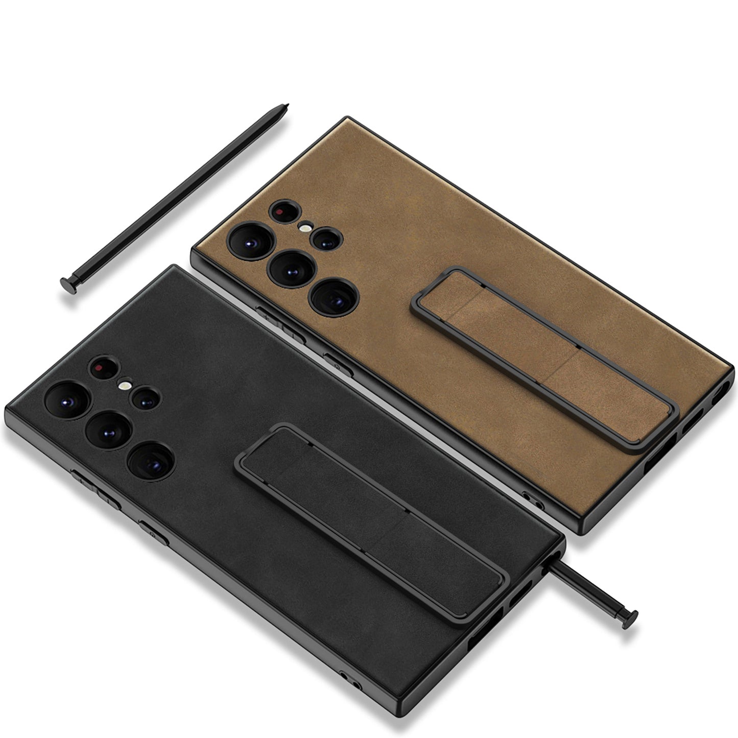 Samsung Galaxy S24Ultra S24Plus Push-Pull Bracket Plain Leather Case