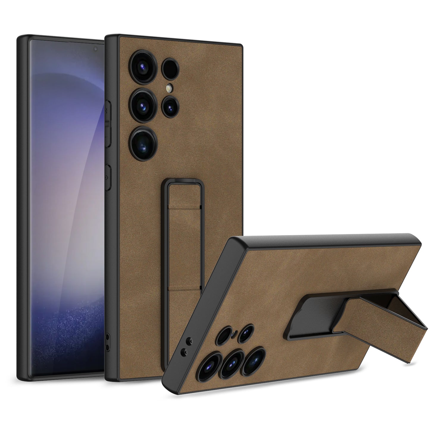 Samsung Galaxy S24Ultra S24Plus Push-Pull Bracket Plain Leather Case