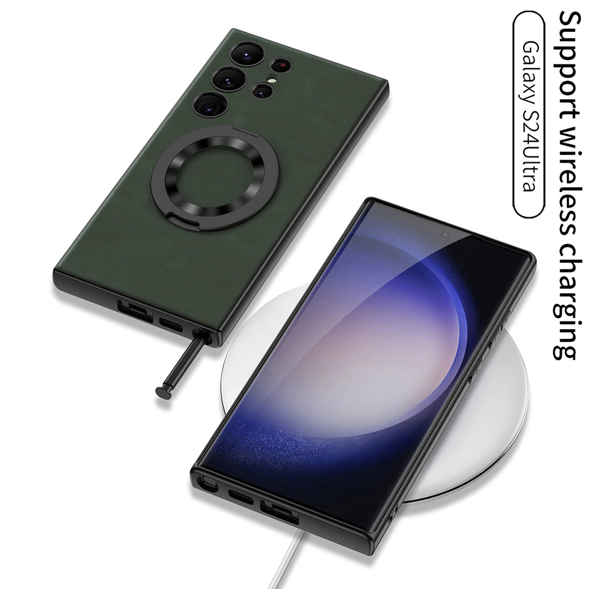 Ring Bracket Plain Leather Case For Samsung Galaxy S24 S24Ultra