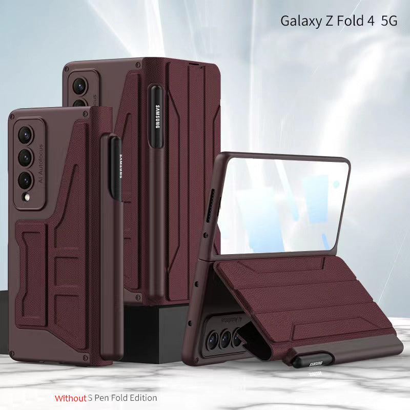 Business Samsung Galaxy Z Fold4 5G Flip Case Leather Cover With Film Detachable S Pen Holder - Mycasety Mycasety