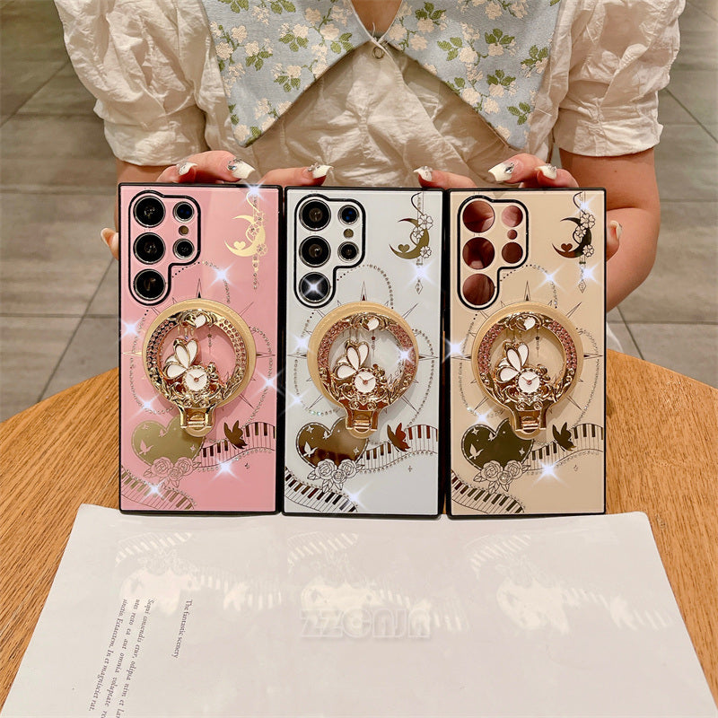 Luxury Bling Shiny Diamond For Samsung Galaxy S24 Ultra 5G S23 FE S22 Plus A14 A54 A15 A35 A55 Case Rose Ring Holder Stand Cover