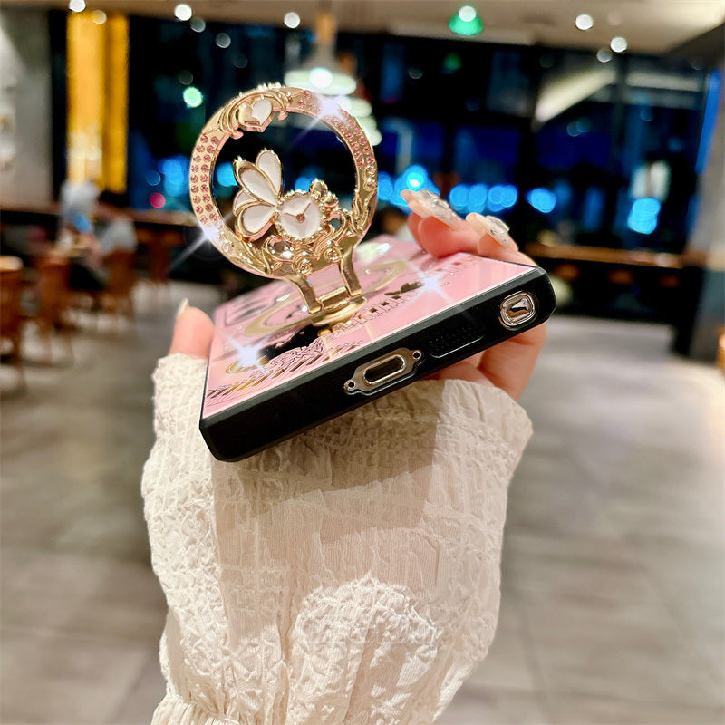 Luxury Bling Shiny Diamond For Samsung Galaxy S24 Ultra 5G S23 FE S22 Plus A14 A54 A15 A35 A55 Case Rose Ring Holder Stand Cover