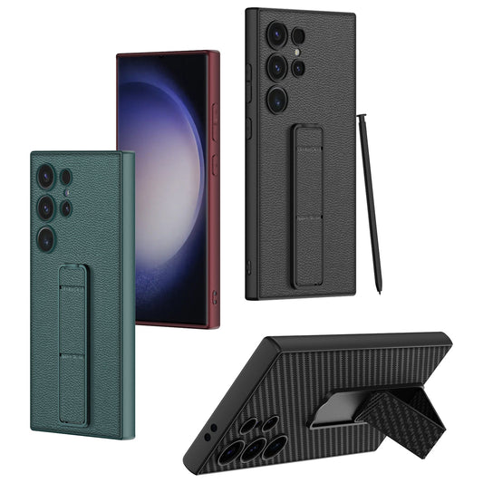 Magnetic Plain Leather Holder Bracket Case For Samsung Galaxy S24Ultra