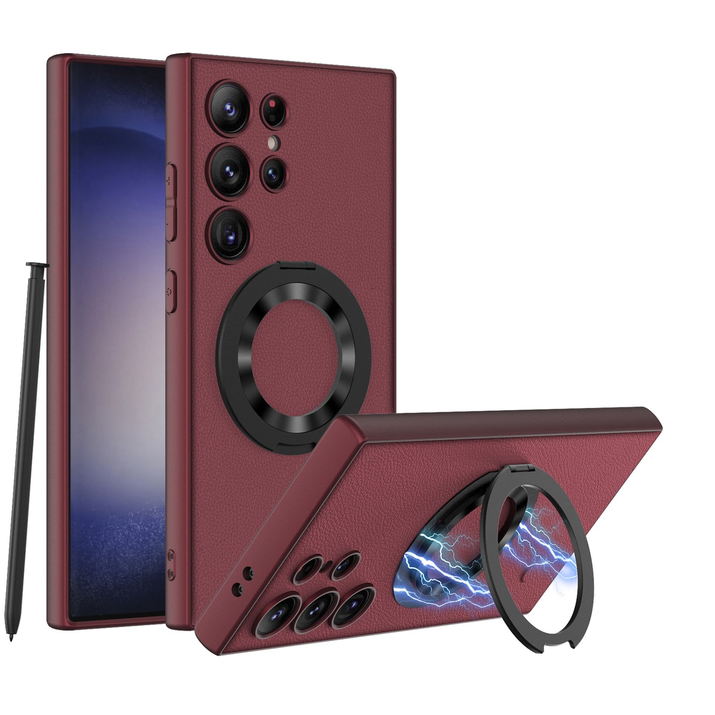 Wireless Magnetized Fulcrum 360 Rotating Stand S24Ultra Leather Case