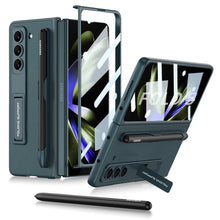 Load image into Gallery viewer, Slim Leather Samsung Galaxy Z Fold 5 Case with Front Screen Tempered Glass Protector &amp; Pen Slot &amp; Stylus - Mycasety Mycasety
