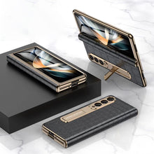 Load image into Gallery viewer, Handmade Leather Crocodile Pattern Phone Case With Back Screen Protector For Samsung Galaxy Z Fold4 5G - Mycasety Mycasety
