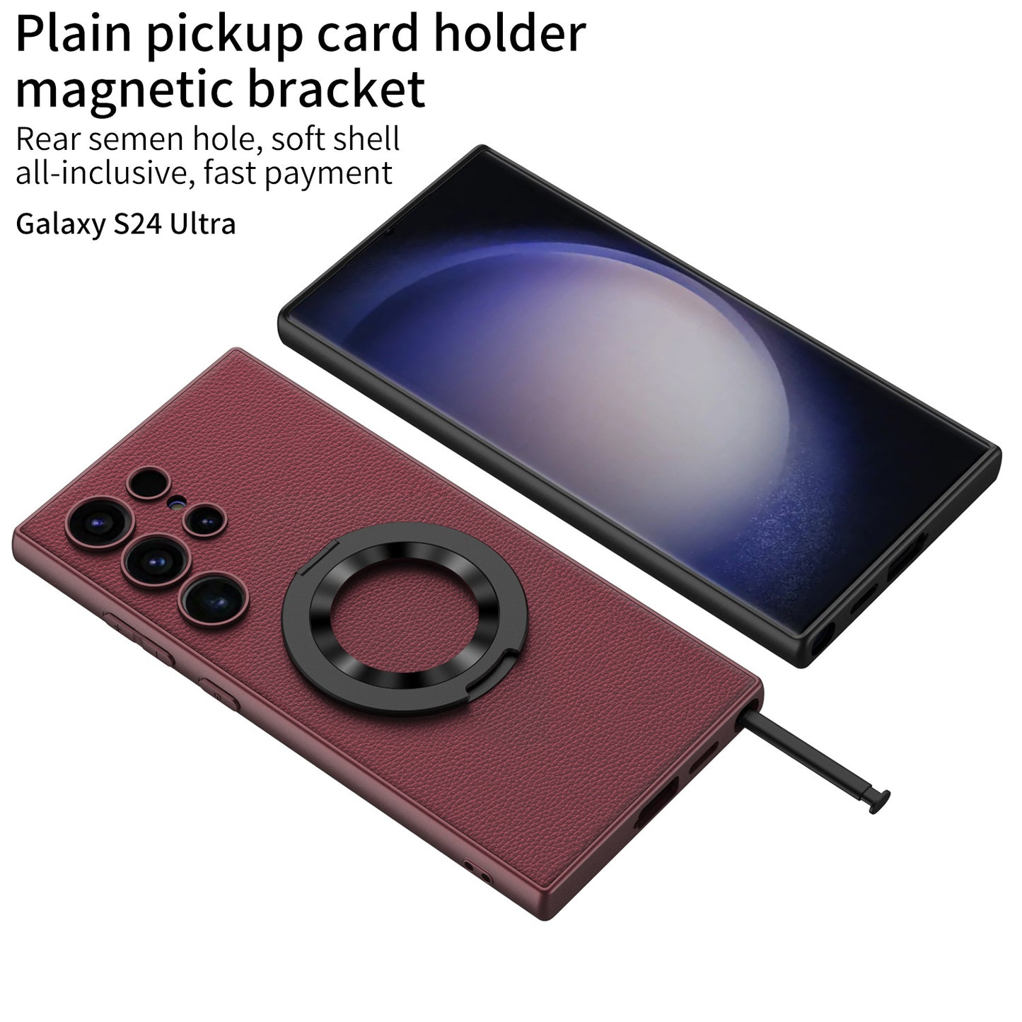 Wireless Magnetized Fulcrum 360 Rotating Stand S24Ultra Leather Case