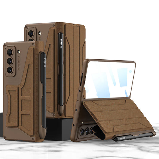 Business Leather Phone Cover With S Pen Holder & Back Screen Protector For Samsung Galaxy Z Fold 5/4/3 5G - Mycasety Mycasety