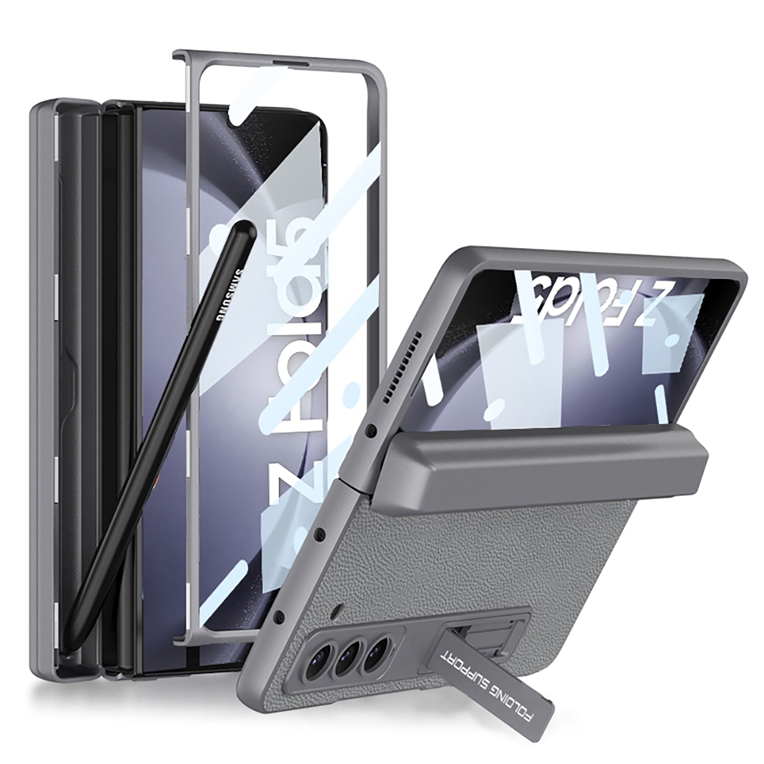 Magnetic Hinge Pen Box Protective Leather Phone Case With Back Screen Glass For Samsung Galaxy Z Fold 5/4/3 5G - mycasety2023 Mycasety