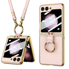 Charger l&#39;image dans la galerie, Luxury Leather Samsung Z Filp5 Phone Case With Crossbody Rope
