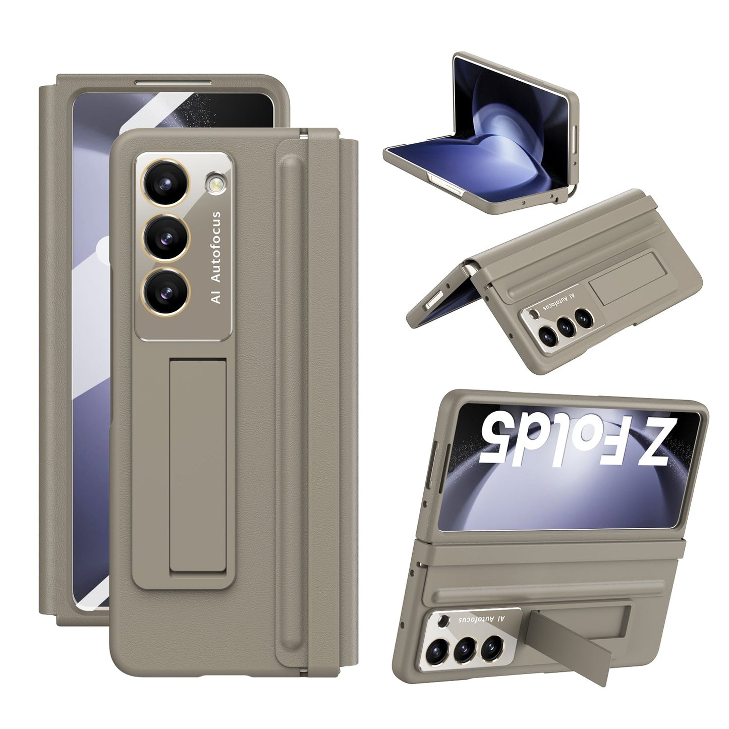 Leather Hinge Protector Samsung  Galaxy Z Fold5 Case With Self-tempered Glass Film