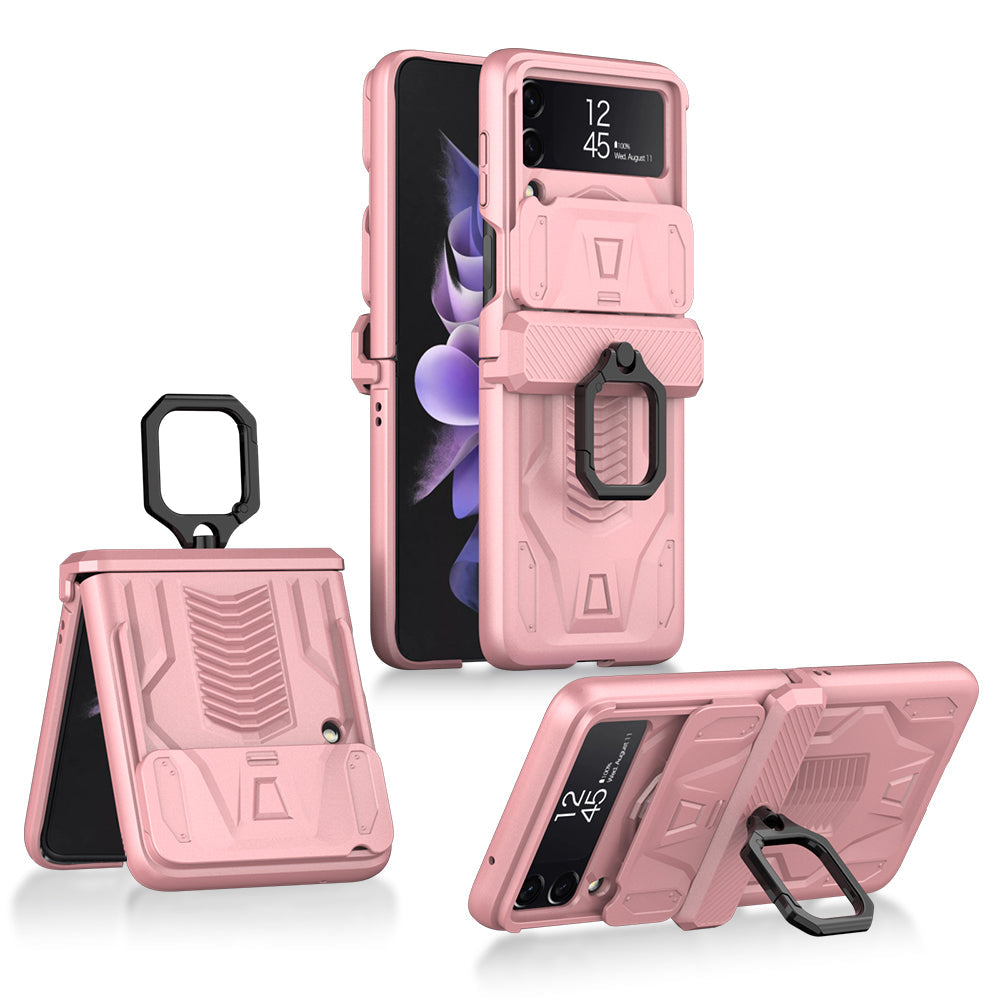 Magnetic Shockproof Armor Case For Galaxy Z Flip4 5G With Slide Lens Cover Support Wirless Charging