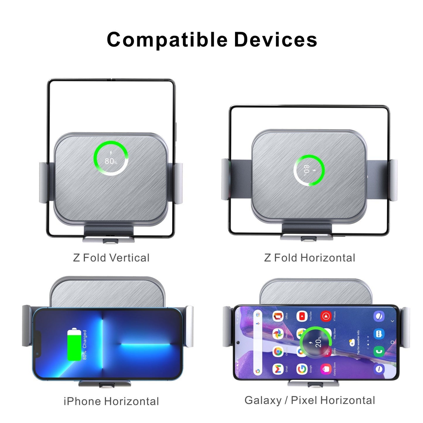 Dual Coil Car Wireless Charging Bracket with Automatic Induction for Samsung Z Fold5/4/3