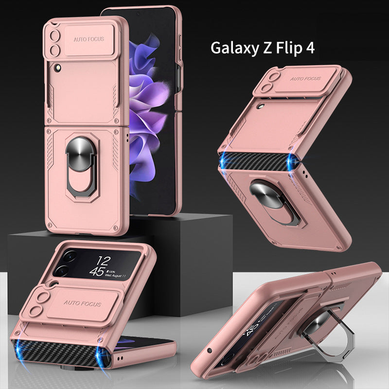 Armor Shockproof Case For Samsung Galaxy Z Flip4 5G WIth Ring Holder and Lens Slide Protector