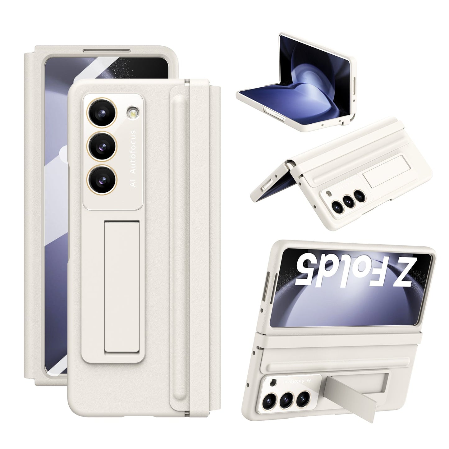 Leather Hinge Protector Samsung  Galaxy Z Fold5 Case With Self-tempered Glass Film