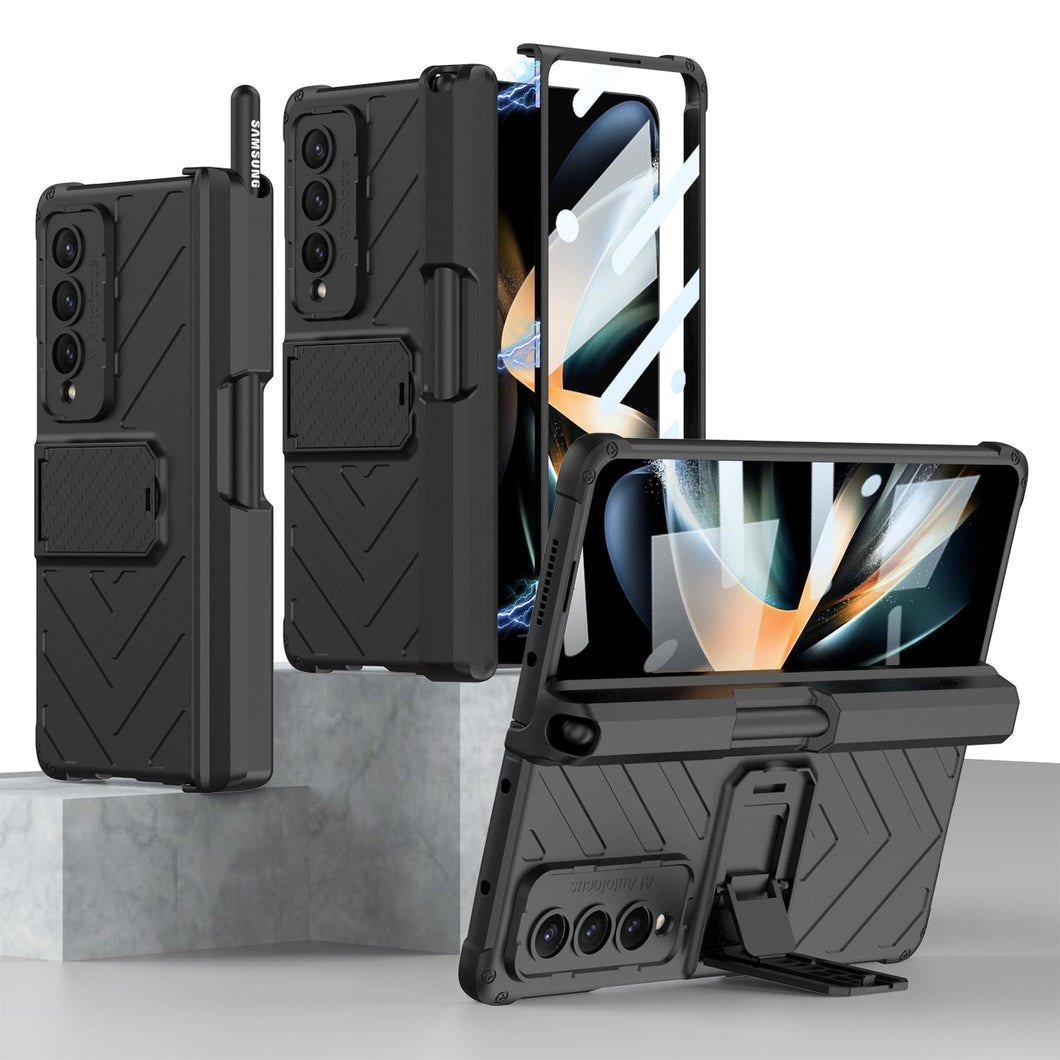 Hardcore Armor Case For Samsung Galaxy Z Fold4 5G With Push Pen Case Kickstand And Film Protector