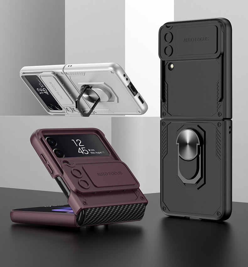 Armor Shockproof Case For Samsung Galaxy Z Flip4 5G WIth Ring Holder and Lens Slide Protector