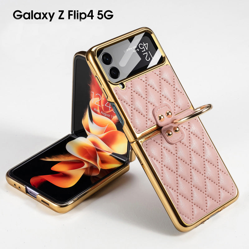 Luxury Leather Samsung Galaxy Z Flip4 5G Case Electroplating Diamond Protective Cover