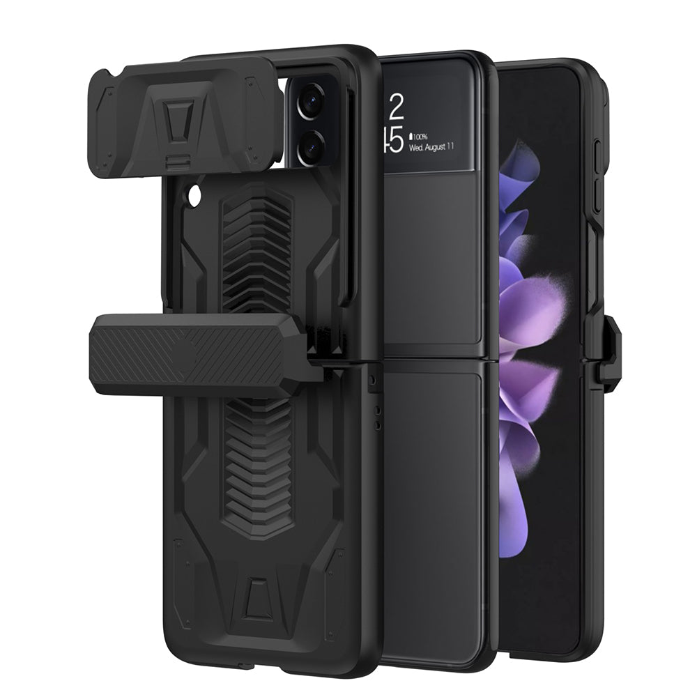 Magnetic Hinge Hard Armor Case For Samsung Galaxy Z Flip4 5G With Slide Lens Cover