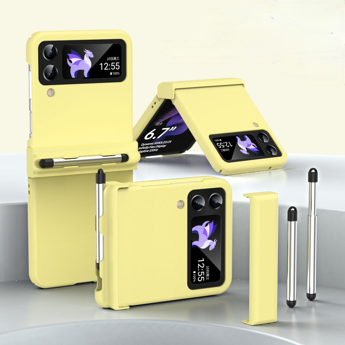 Macaron Hinged All-Inclusive Drop-Proof Cover with Stylus for Samsung Galaxy Z Flip4 5G 