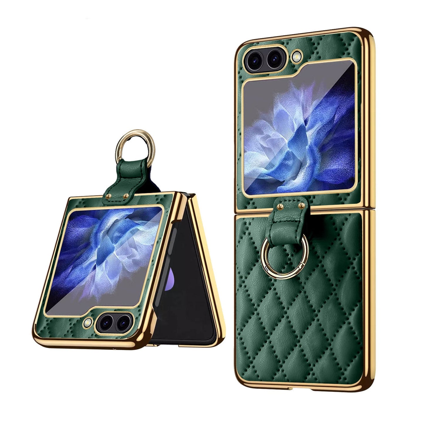 Luxury Leather Samsung Z Flip5 Case With Front Film and Ring