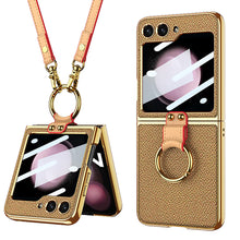 Charger l&#39;image dans la galerie, Luxury Leather Samsung Z Filp5 Phone Case With Crossbody Rope
