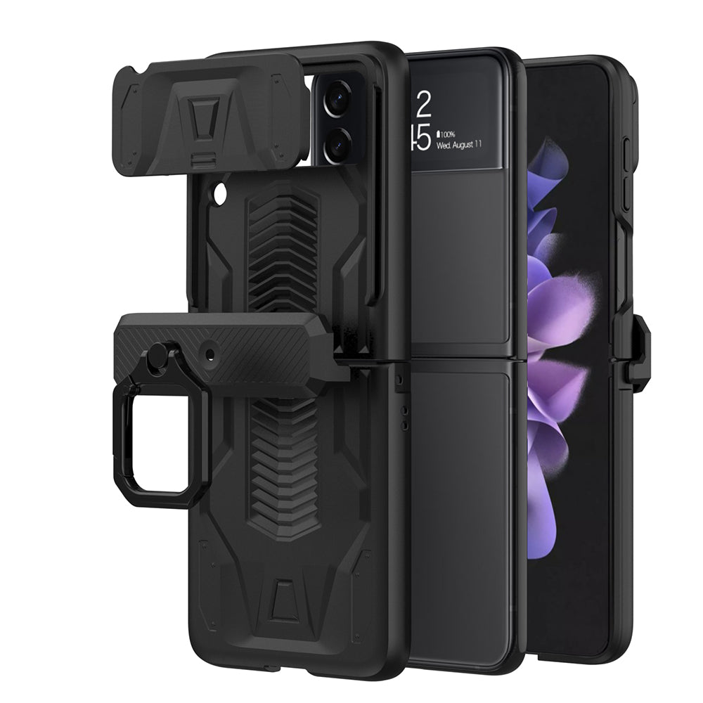 Magnetic Shockproof Armor Case For Galaxy Z Flip4 5G With Slide Lens Cover Support Wirless Charging