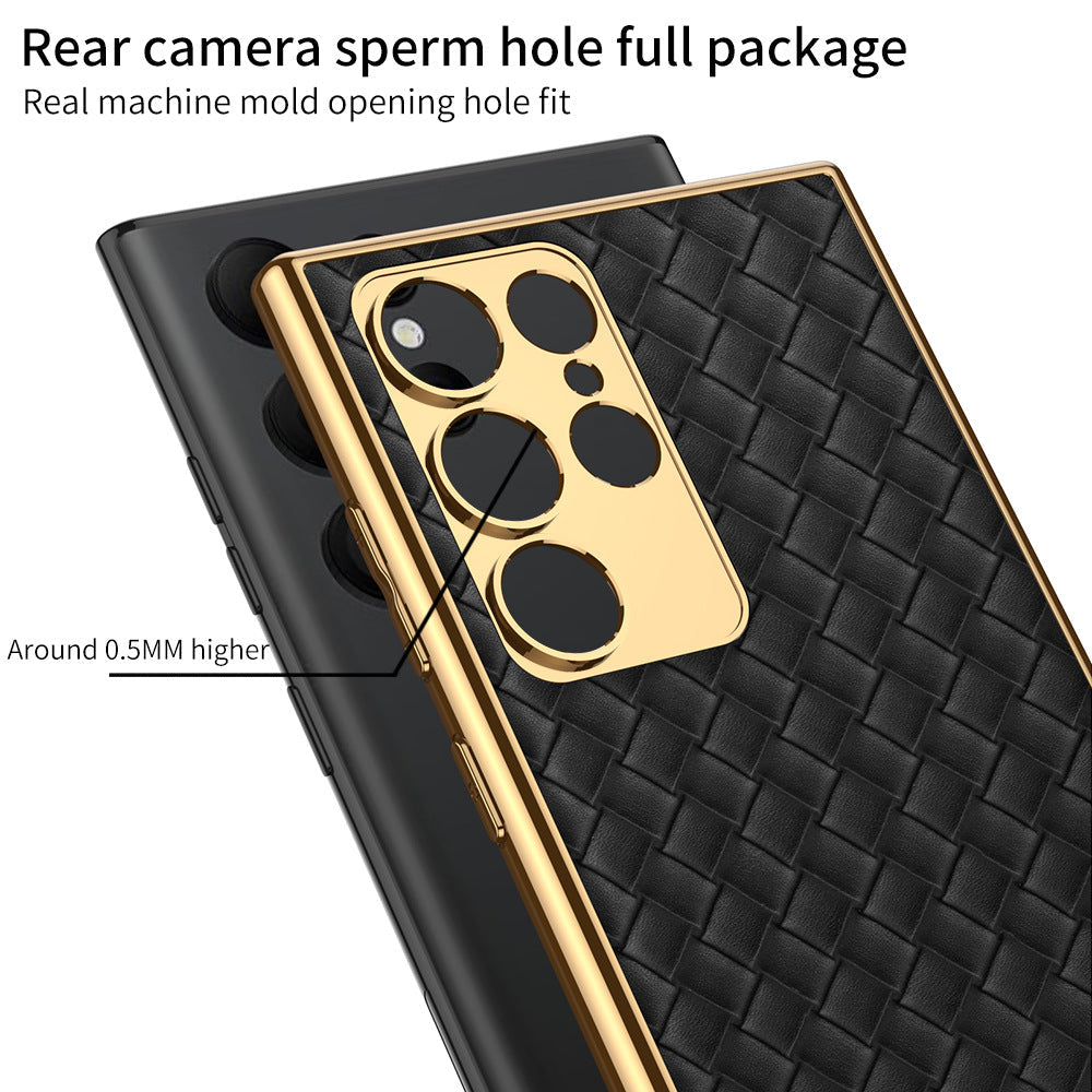 Weaved Pattern Electroplated Leather Case For Samsung Galaxy S23 S23 Plus S23 Ultra