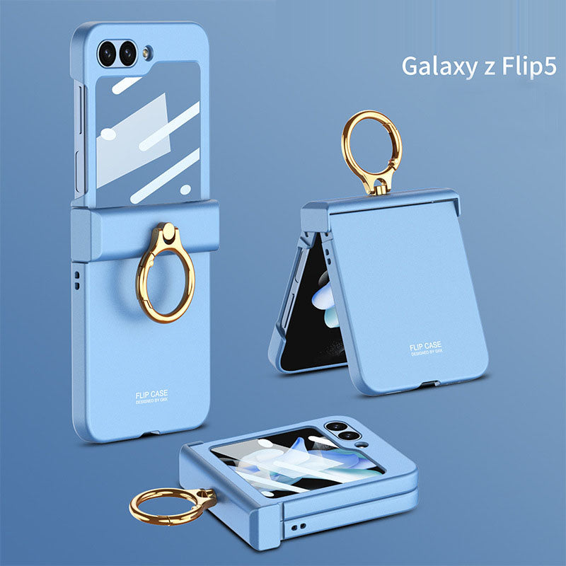 Electroplated hinge all-inclusive Case with Ring Front Screen Tempered Glass Protective Film For Samsung Galaxy Z Flip5