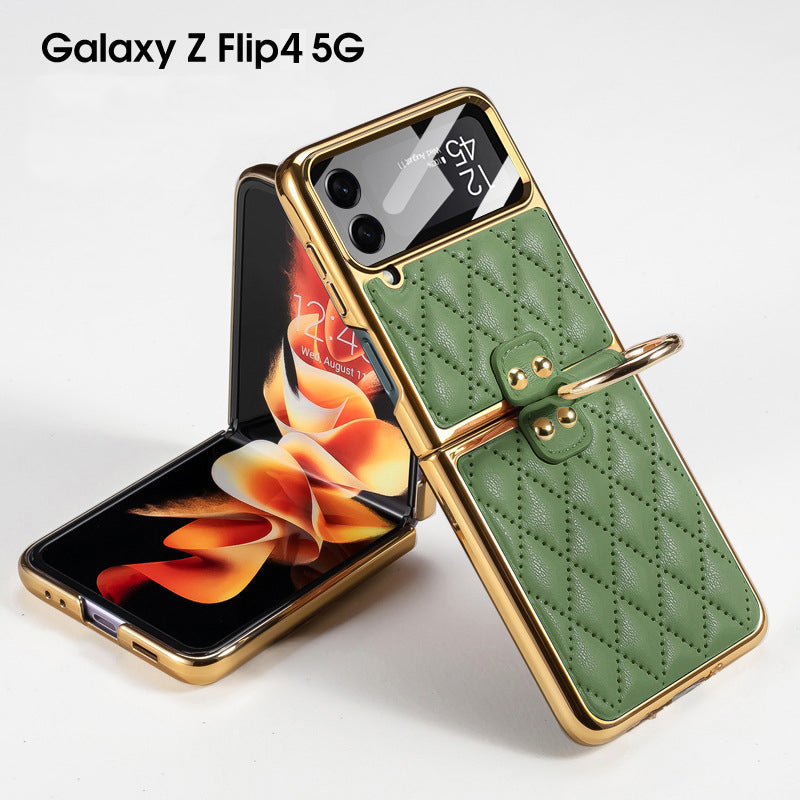 Luxury Leather Samsung Galaxy Z Flip4 5G Case Electroplating Diamond Protective Cover