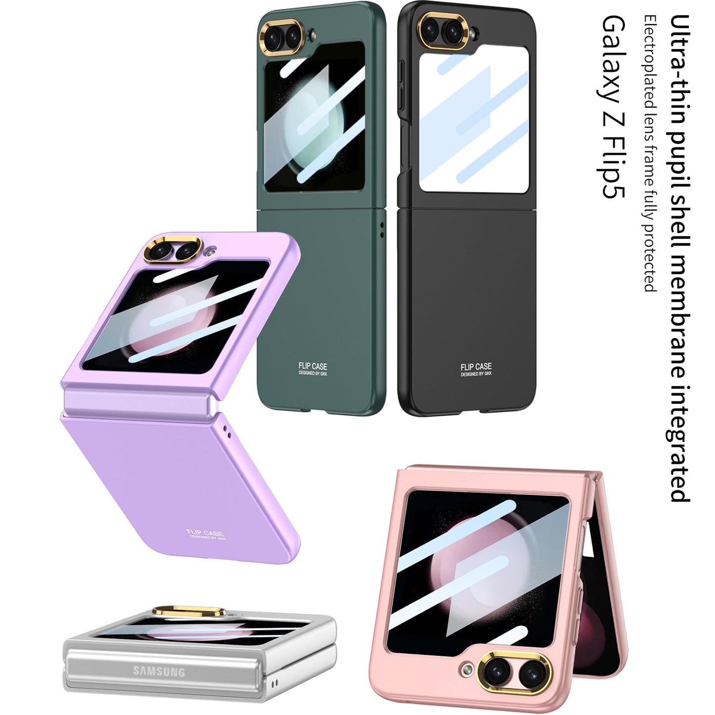 Samsung Galaxy Z Flip5 Ultra-thin Pupil Shell intergrated Case With Electroplated Lens Full Protected