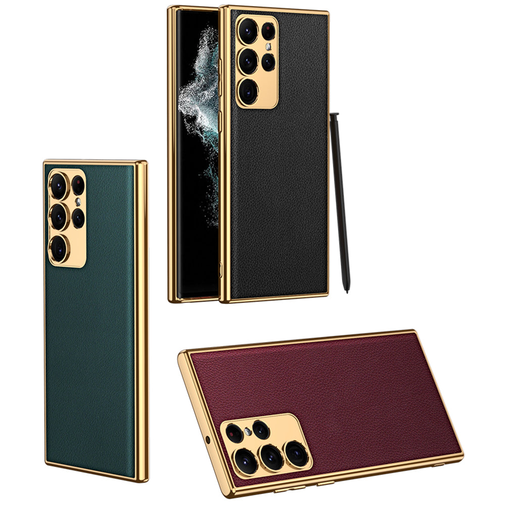 Electroplated Leather Case for Samsung Galaxy S23 Ultra With Kickstand