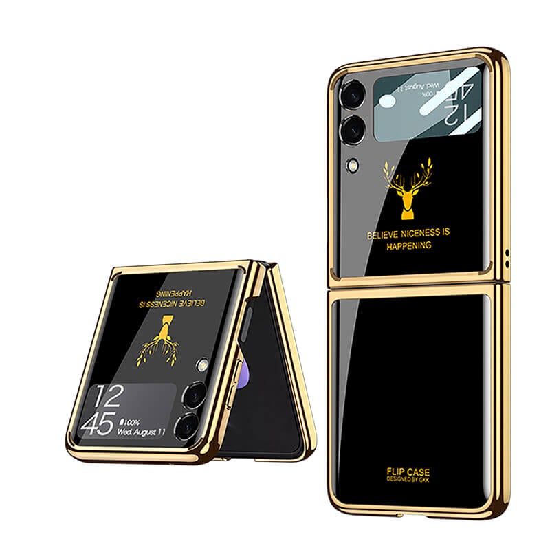 Luxury Electroplating Deer Glass Case For Samsung Galaxy Z Flip4 5G